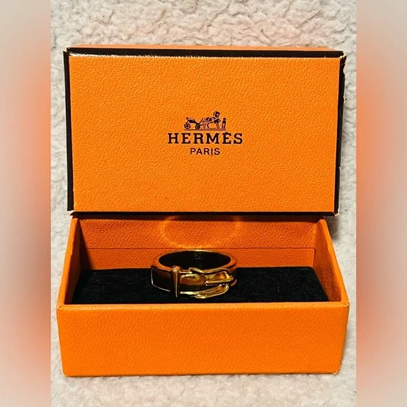 HERMES Gold Plated Belt Buckle Scarf Ring - Vintage - Picture 1 of 14
